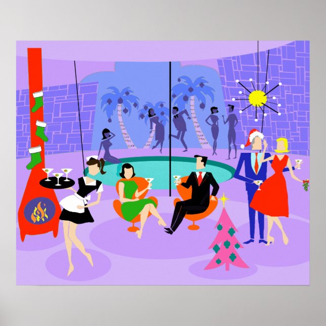 Retro Tropical Christmas Party Poster (Front)