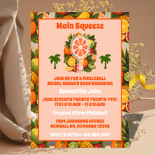 Retro Tropical Citrus Pickleball Bridal Shower Acrylic Invitations