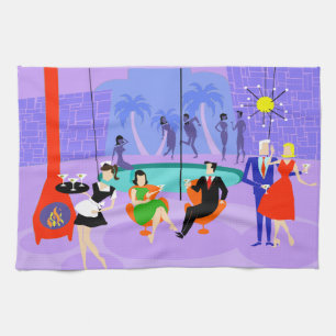 Retro Tropical Cocktail Party Kitchen Towel