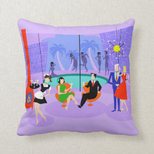 Retro Tropical Cocktail Party Throw Pillow