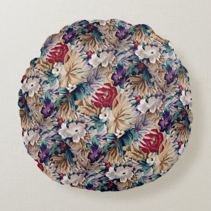 Retro Tropical Flower Pattern Round Pillow