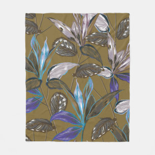 Retro Tropical forest botanical Motifs scattered r Fleece Blanket