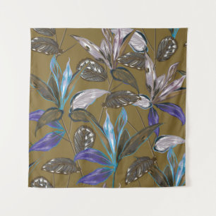 Retro Tropical forest botanical Motifs scattered r Tapestry