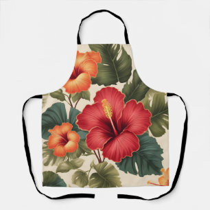 Retro Tropical Hibiscus Flowers Apron