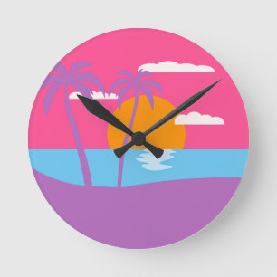 Retro tropical island beach holiday round clock