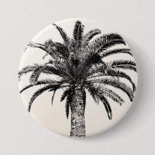 Retro Tropical Island Palm Tree in Black and White 3 Inch Round Button