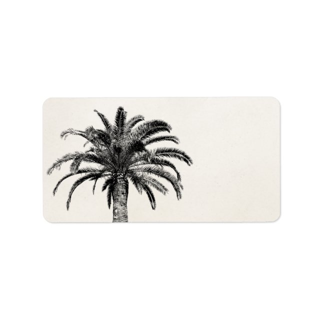 Retro Tropical Island Palm Tree in Black and White Label (Front)