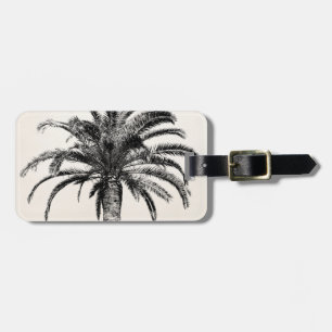 Retro Tropical Island Palm Tree in Black and White Luggage Tag
