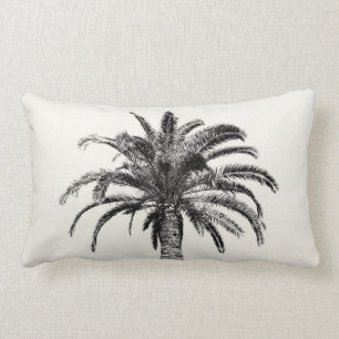Retro Tropical Island Palm Tree in Black and White Lumbar Pillow