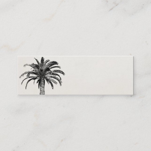 Retro Tropical Island Palm Tree in Black and White Mini Business Card (Front)