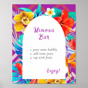 Retro Tropical Magenta Bridal Shower Mimosa Bar Poster
