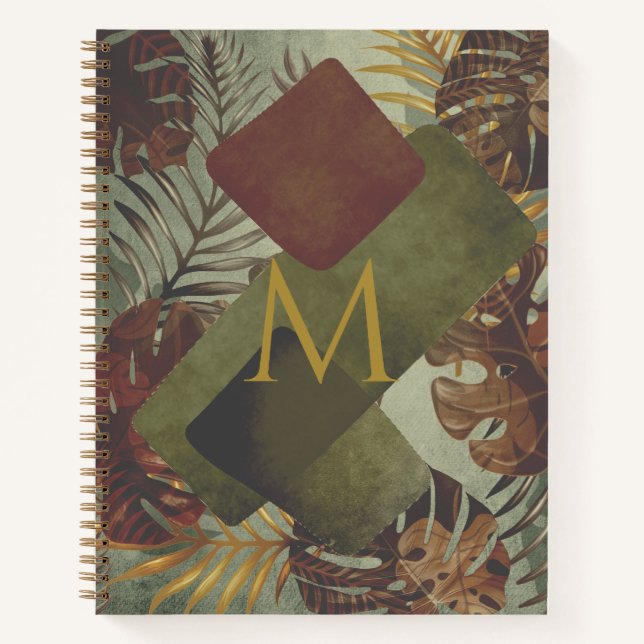 Retro tropical monstera palm leaf 70's summer  notebook (Front)