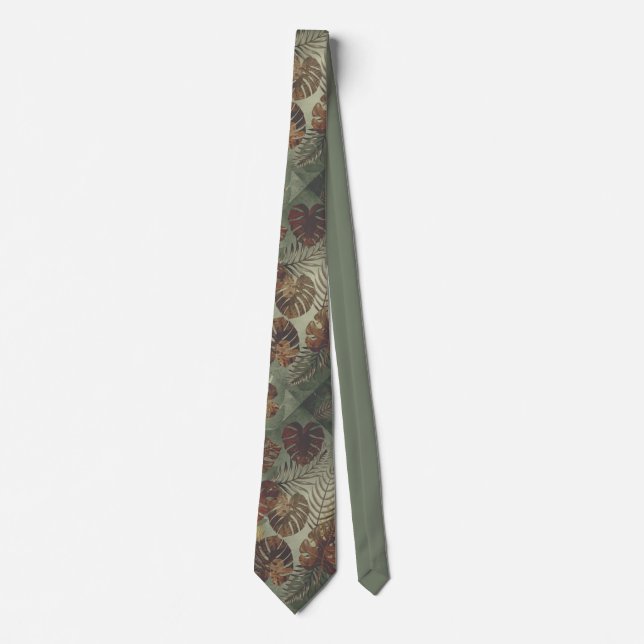 Retro tropical monstera palm leaf 70's summer  tie (Front)