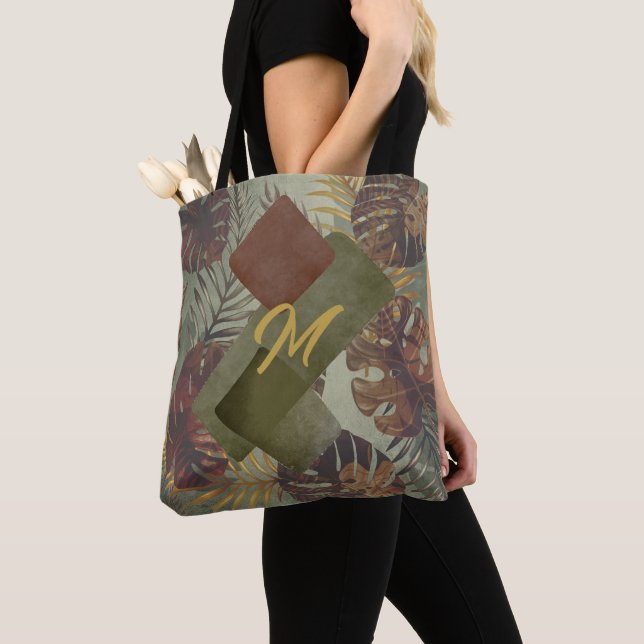 Retro tropical monstera palm leaf 70's summer  tot tote bag (Close Up)