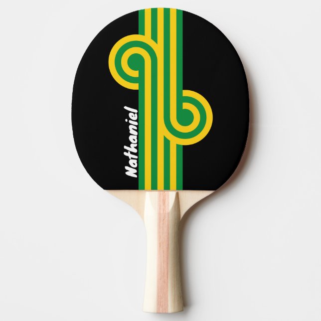 Retro Tropical Palm Loop with Name Ping Pong Paddle (Front)