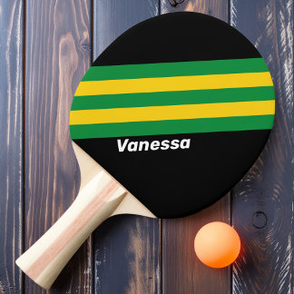 Retro Tropical Palm Stripes with Name Ping Pong Paddle