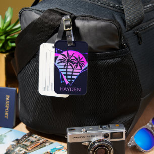 Retro Tropical Palm Trees Geometric Personalised Luggage Tag