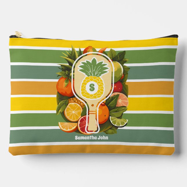 Retro Tropical Pineapple Pickleball Bridal Shower Accessory Pouch (Front)