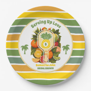 Retro Tropical Pineapple Pickleball Bridal Shower Paper Plate