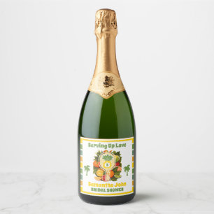 Retro Tropical Pineapple Pickleball Bridal Shower Sparkling Wine Label