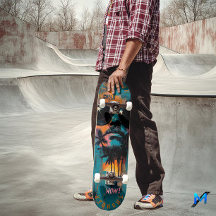 Retro Tropical Portrait with Pop Art Vibes - Cool  Skateboard