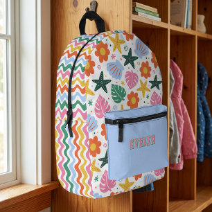 Retro Tropical Starfish & Shells Groovy Beach Printed Backpack