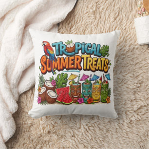 Retro Tropical Summer Treats Tiki Bar Throw Pillow
