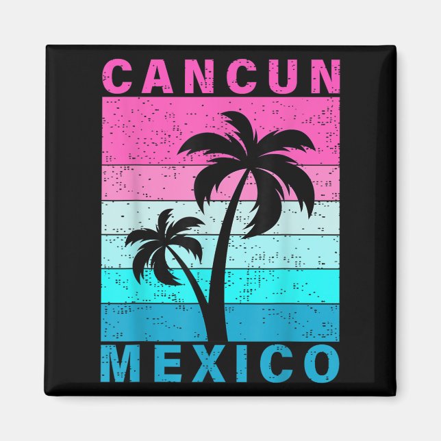 Retro Tropical Sunset Cancun Beach Mexico Summer V Magnet (Front)