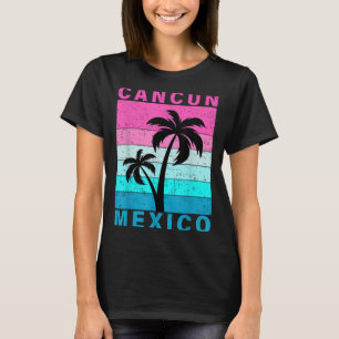 Retro Tropical Sunset Cancun Beach Mexico Summer V T-Shirt