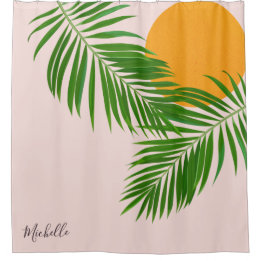Retro Tropical Sunset Palm Leaves Minimalist Name