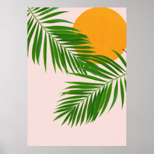 Retro Tropical Sunset Palm Leaves Minimalist Poster