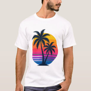 Retro Tropical Sunset Palm Trees T-Shirt Vintage