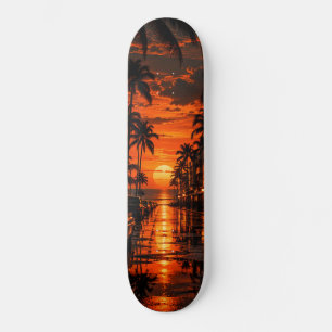 Retro Tropical Sunset Skateboard – Palm Trees Sun