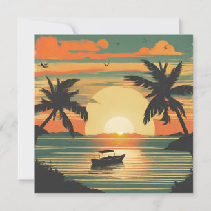 Retro Tropical Sunset with Boat  Card