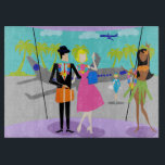 Retro Tropical Vacation Cutting Board<br><div class="desc">This Retro Tropical Vacation Cutting Board features a minimalist cartoon drawing of an attractive couple taking the trip of a lifetime! The mid century modern scene is set in a tropical airport. Mr. and Mrs. Tourist are posing in front of the floor to ceiling glass walls. After all, they want...</div>