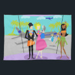 Retro Tropical Vacation Kitchen Towel<br><div class="desc">This Retro Tropical Vacation Kitchen Towel features a minimalist cartoon drawing of an attractive couple taking the trip of a lifetime! The mid century modern scene is set in a tropical airport. Mr. and Mrs. Tourist are posing in front of the floor to ceiling glass walls. After all, they want...</div>