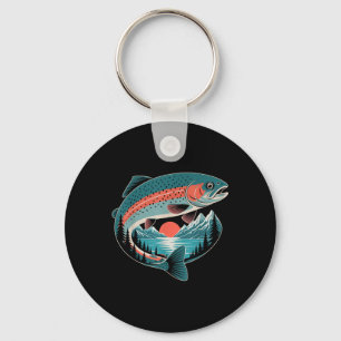 Retro Trout Fishing Nature Lover Mountain Lake Gif Keychain