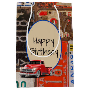 Retro Truck and Old License Plates  Medium Gift Bag