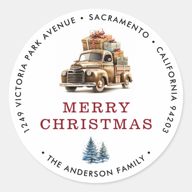Retro Truck Merry Christmas Return Address Labels (Front)