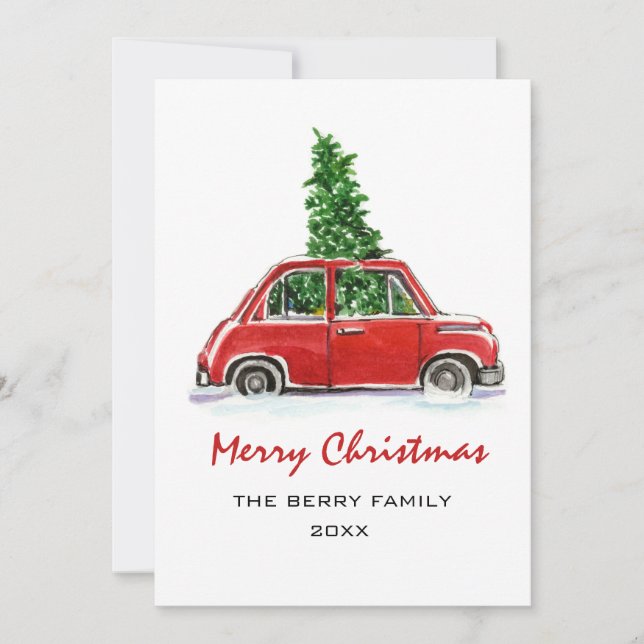 Retro Truck watercolor Christmas card (Front)