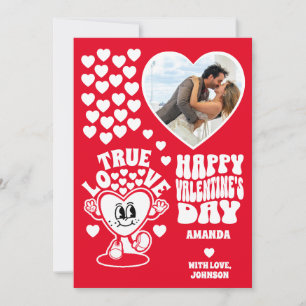 Retro True Love Heart Red Valentine's Day Photo Holiday Card