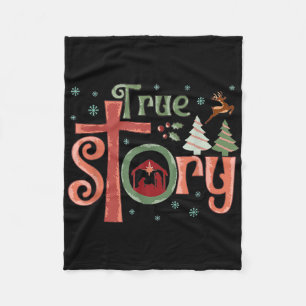 Retro True Story Jesus Christmas Nativity Scene Ch Fleece Blanket