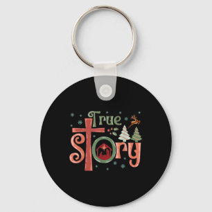 Retro True Story Jesus Christmas Nativity Scene Ch Keychain