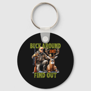 Retro Trump Hunting Deer Camo Funny Buck Around An Keychain