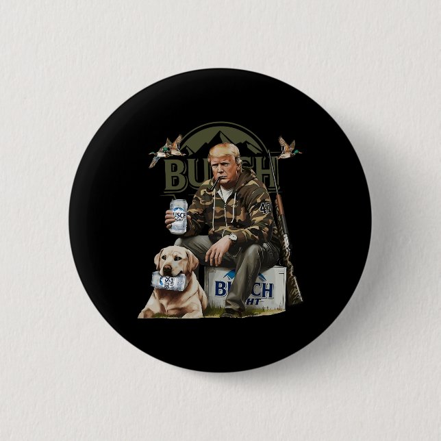 Retro Trump Hunting Deer Funny Beer Drinking Beer  2 Inch Round Button (Front)