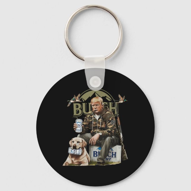 Retro Trump Hunting Deer Funny Beer Drinking Beer  Keychain (Front)