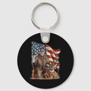 Retro Trump Hunting Deer Funny Beer Drinking Beer Keychain