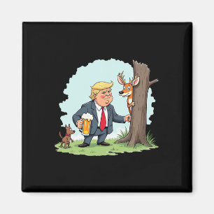 Retro Trump Hunting Deer Funny Beer Drinking Hunti Magnet