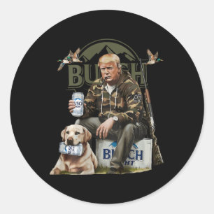 Retro Trump Hunting Deer Funny Drinking Beer Hunti Classic Round Sticker