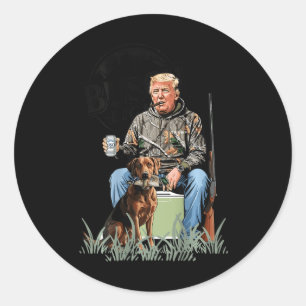 Retro Trump Hunting Deer Funny Drinking Beer Hunti Classic Round Sticker